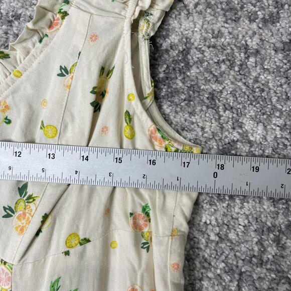 Free People Dress Womens Medium Ivory Lemon Citrus Print Ruffle Tie Back Mini‎ - Picture 3 of 7